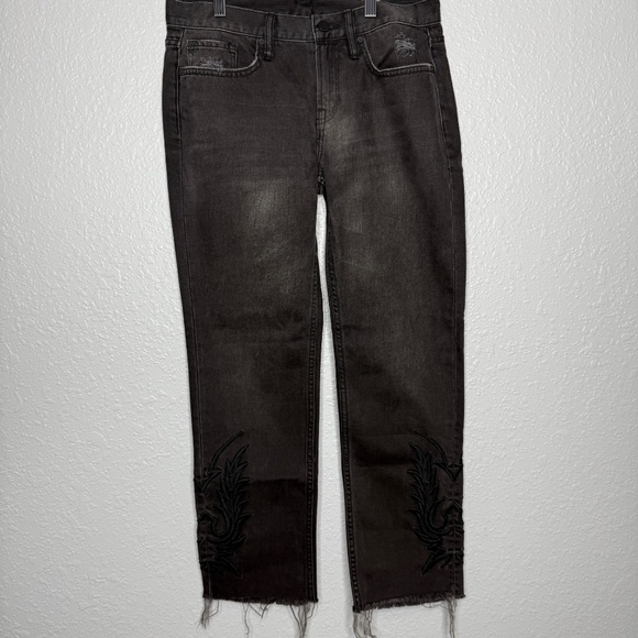 All Saints Philly Black Denim size 26  distressed with embroidered designs -cp - Picture 2 of 11